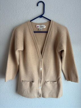 Erdos Luxury Knit 100% Pure Cashmere Ribbed Cardigan EUC Beige Camel Medium